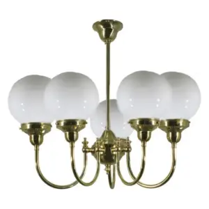 Lighting Inspirations Luke 5 Light Pendant Polished Brass with 6 Opal Gloss Spheres LOI3000190A